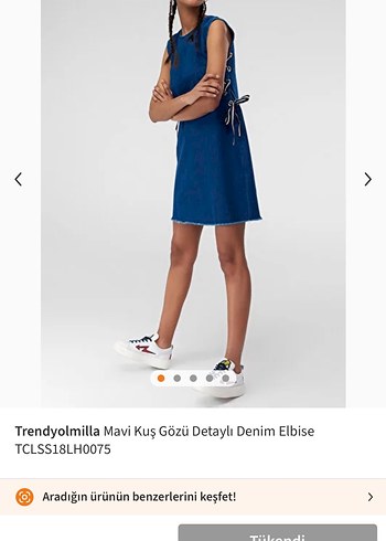 Trendyol & Milla Kuş Gözü Bağlama Detaylı Lacivert Denim Elbise