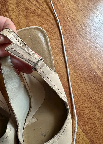 Bej Deri Tokalı Stiletto Kadın Topuklu Ayakkabı - Görsel 3