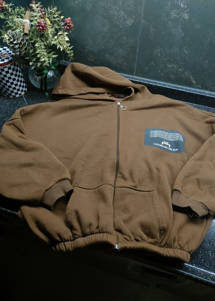 Oversize Kapüşonlu Sweatshirt Kahverengi  - Görsel 2