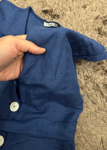 xs Beden mavi Renk Mango Düğmeli Keten Mini Kadın Tulum