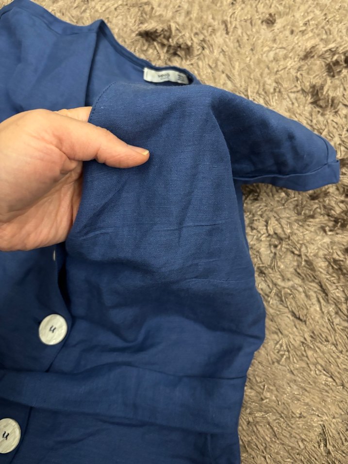 Mango Düğmeli Keten Mini Kadın Tulum - Görsel 3