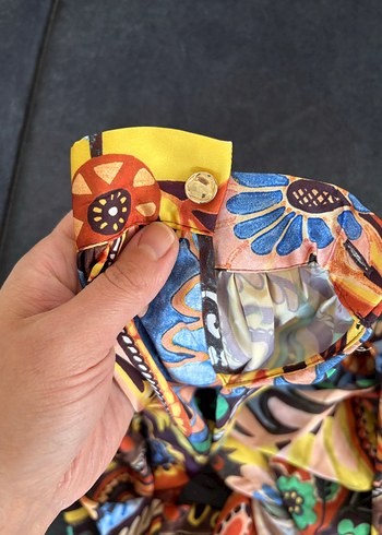 m Beden çeşitli Renk Zara saten Renkli Bohem V Yaka Desenli Mini Bluz