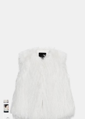 Zara Beyaz Kürk Detaylı Kolsuz Yün Yelek - Görsel 3