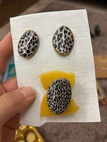 El yapımı leopar desen takı set
