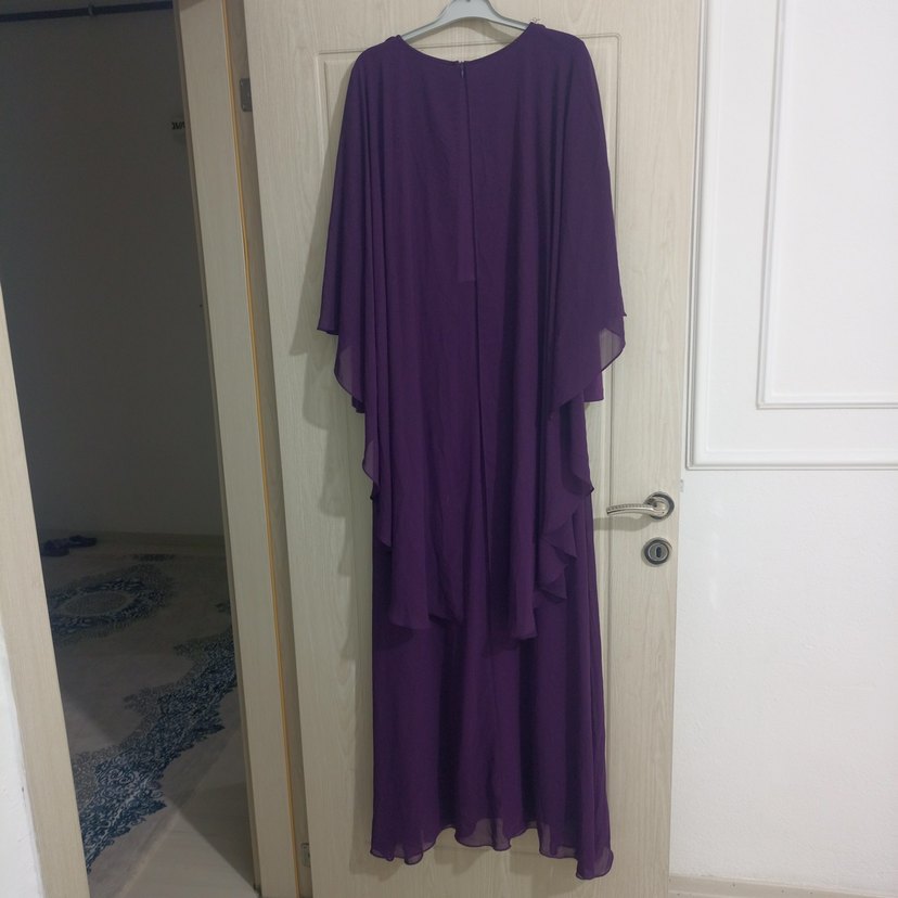 Mor Drapeli Uzun Abiye Elbise - Görsel 3