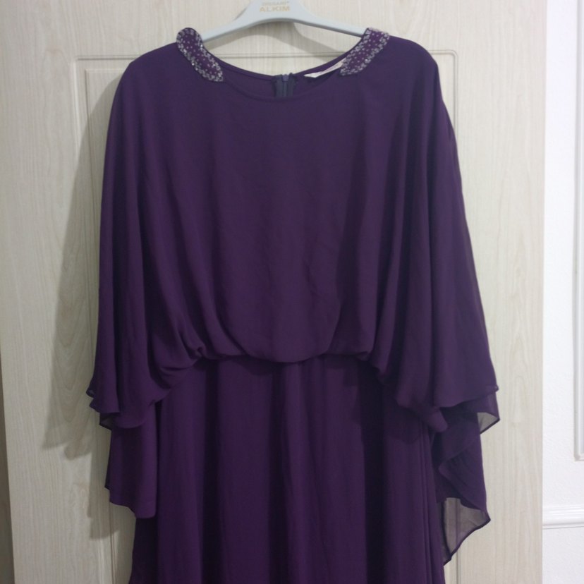 Mor Drapeli Uzun Abiye Elbise - Görsel 2