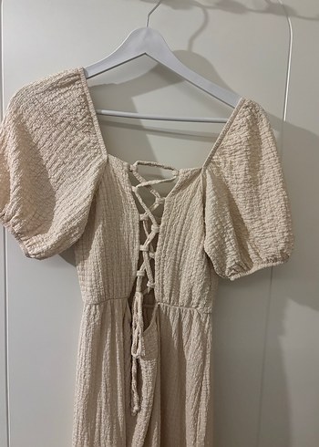 Bej Uzun Keten Bohem Elbise - Görsel 2