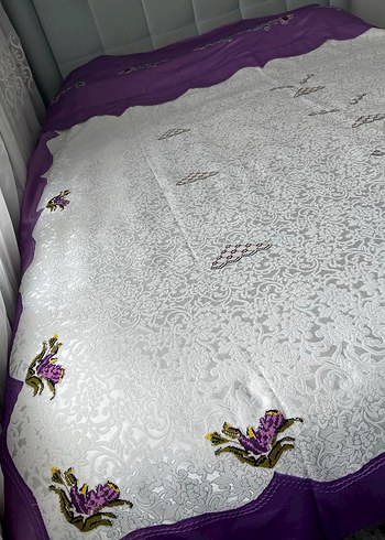 Mor İşlemeli Parlak pike takımı - Görsel 4