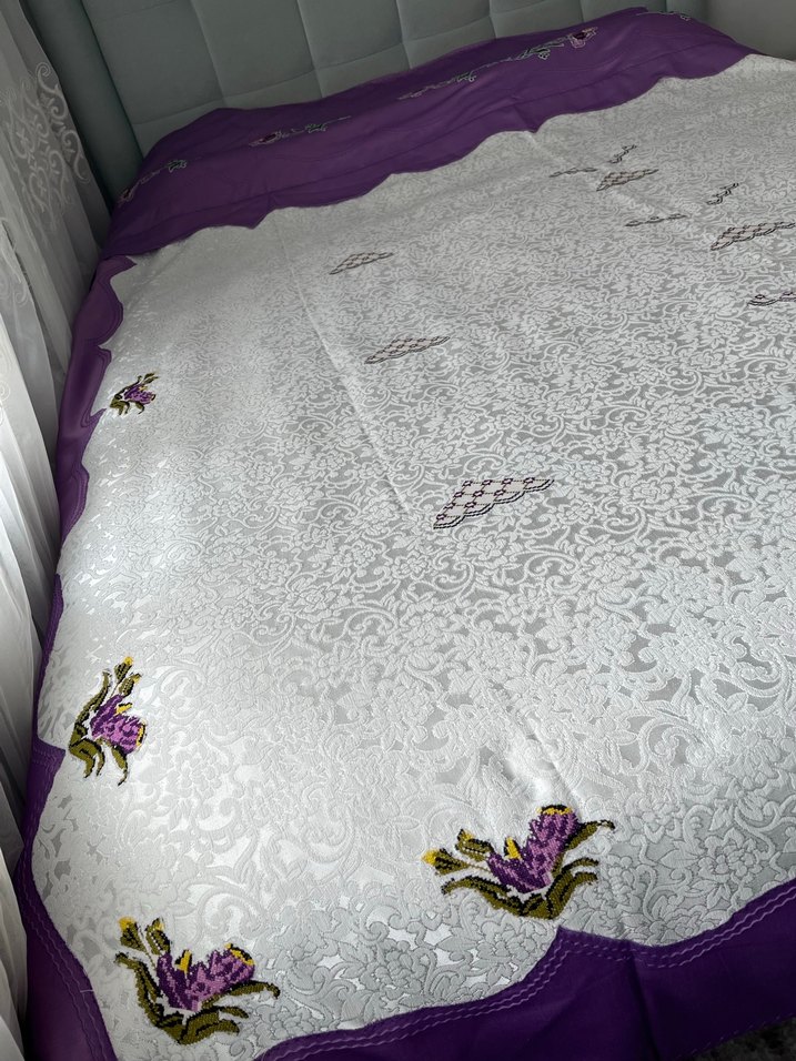 Mor İşlemeli Parlak pike takımı - Görsel 4