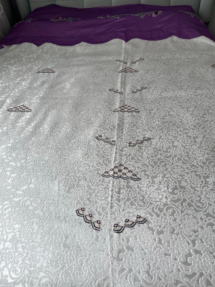 Mor İşlemeli Parlak pike takımı - Görsel 5