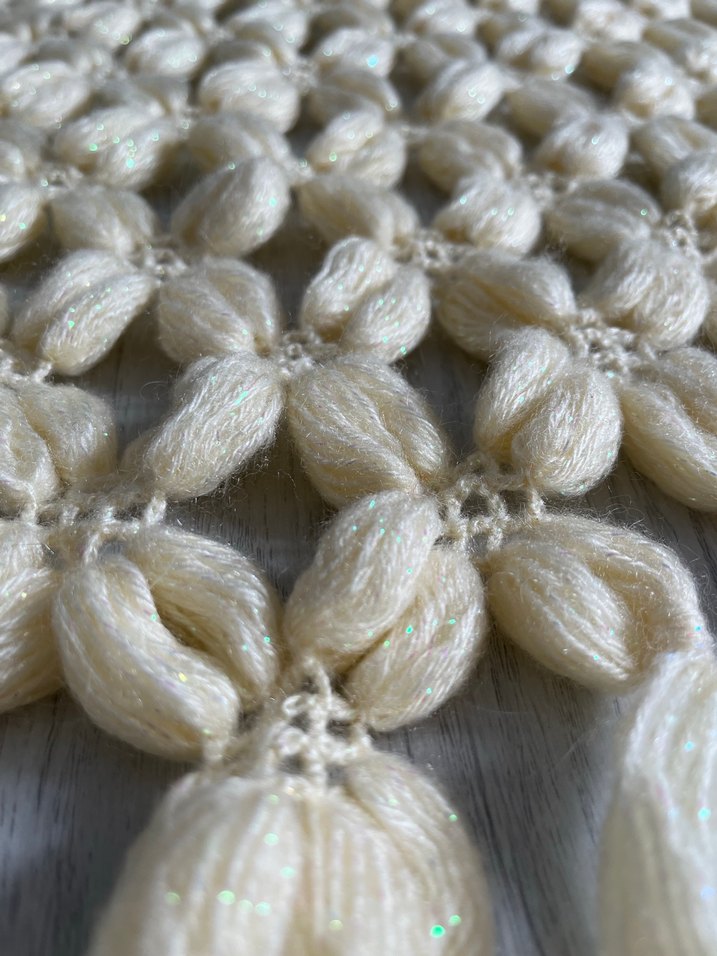 Örgü Beyaz Bohem Kadın Şal - Görsel 3