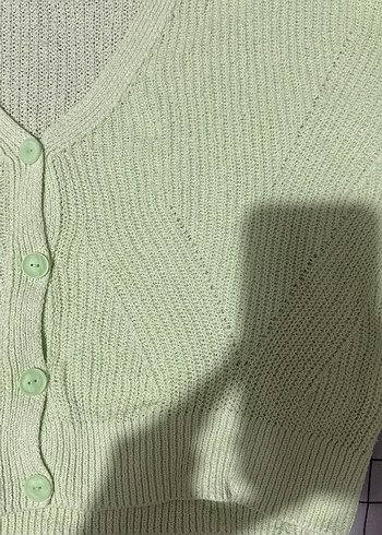 V Yaka Yeşil Triko Kadın Hırka - Görsel 4