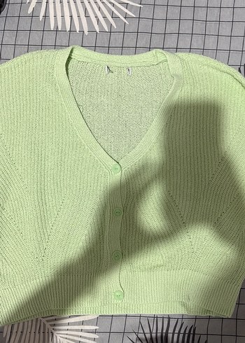 V Yaka Yeşil Triko Kadın Hırka - Görsel 3