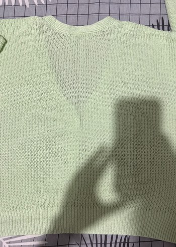 V Yaka Yeşil Triko Kadın Hırka - Görsel 5