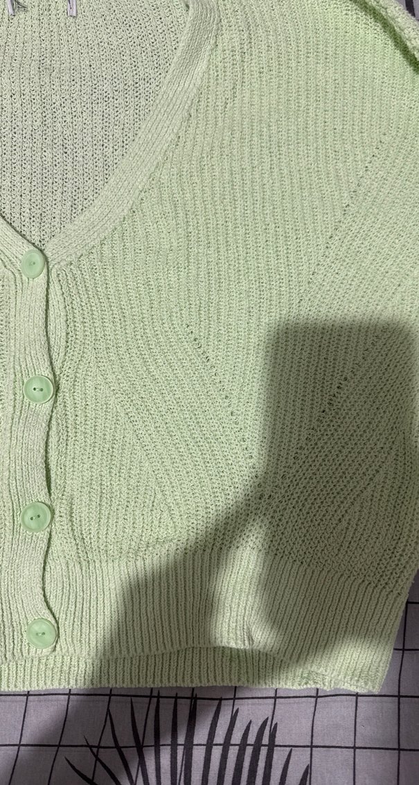 V Yaka Yeşil Triko Kadın Hırka - Görsel 4