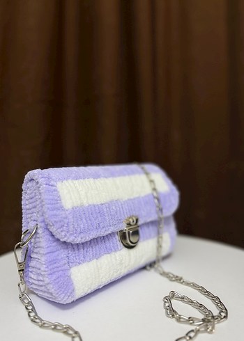 Mor Beyaz Peluş kanvas Kadın Çanta - Görsel 2
