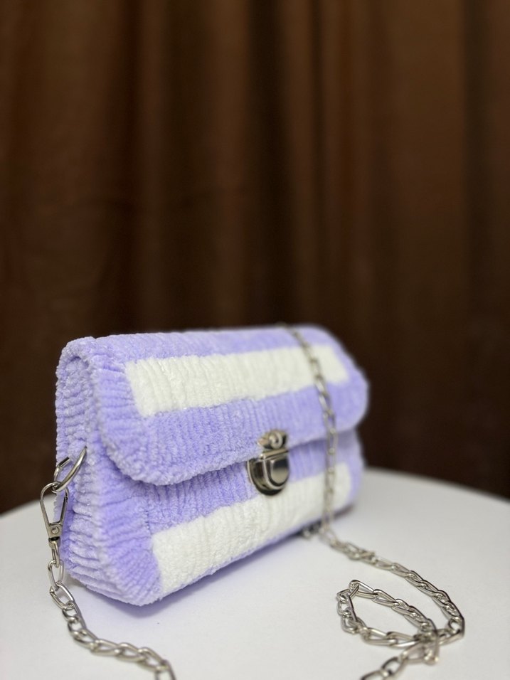 Mor Beyaz Peluş  kanvas Kadın Çanta - Görsel 2