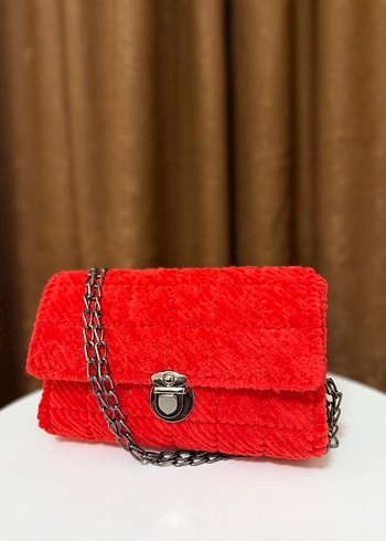 Zincir Detaylı Kırmızı Kadın kanvas Çanta - Görsel 2