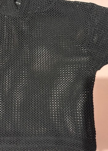 Siyah Örgü Kapüşonlu Kolsuz Kadın Kazak - Görsel 2