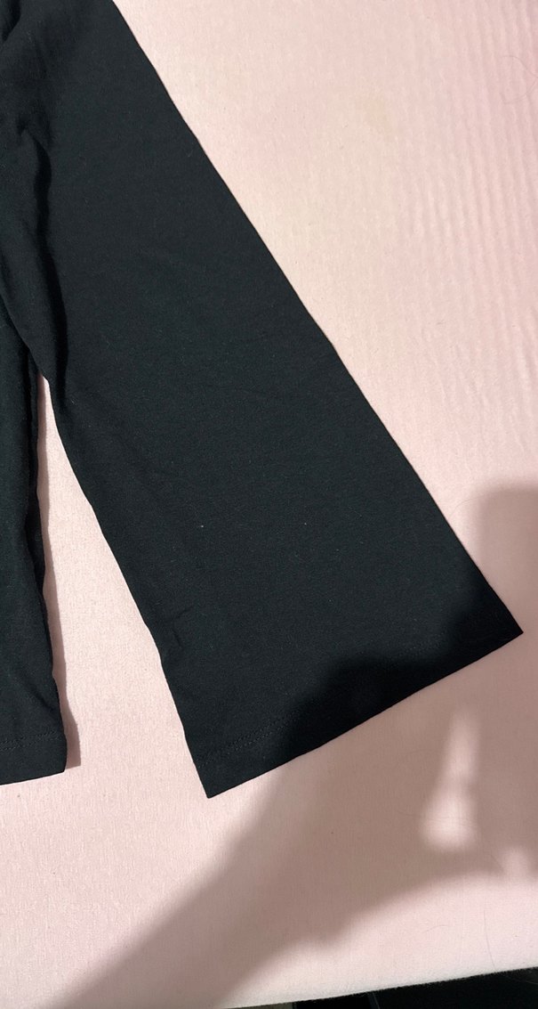 Siyah Uzun Kollu  Keten Tişört - Görsel 3