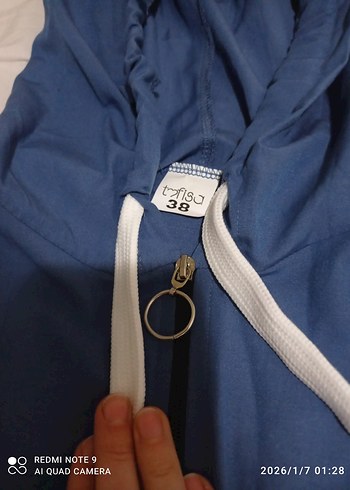 Kadın Mavi Kapüşonlu Uzun hırka tesettür giyim - Görsel 2