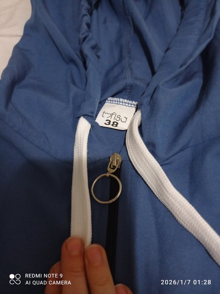 Kadın Mavi Kapüşonlu Uzun hırka tesettür giyim - Görsel 2