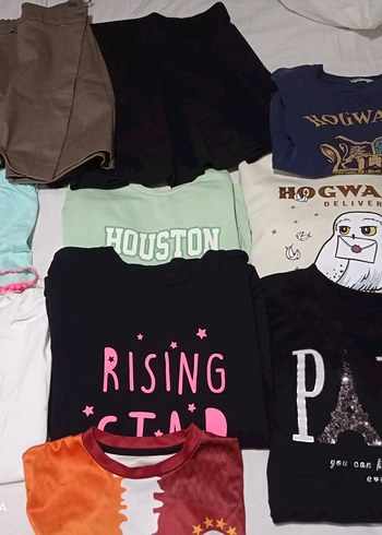 Kız Çocuk Çok Renkli Baskılı Kısa ve uzun Kollu Tişört - Görsel 2