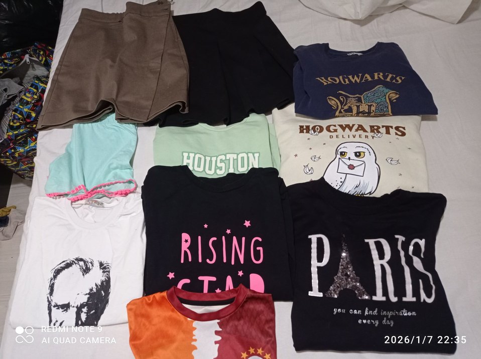 Kız Çocuk Çok Renkli Baskılı Kısa ve uzun Kollu Tişört - Görsel 2