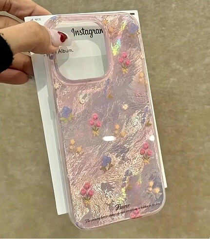 İphone 14 pro max çiçekli sedefli kılıf