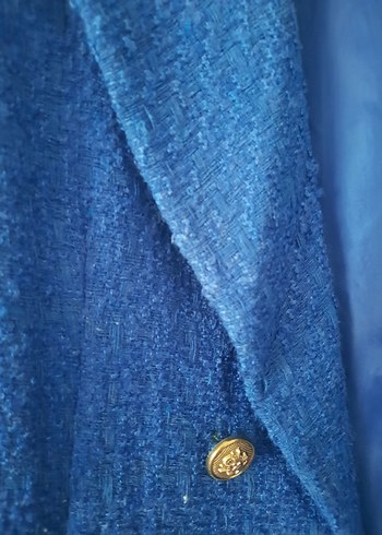 m Beden mavi Renk Mavi Midi Kadın Yün Blazer Ceket
