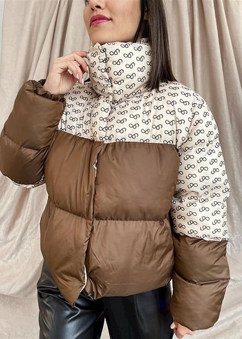 m Beden Garnili Lüx Kalite Şişme Mont Kahve Bej