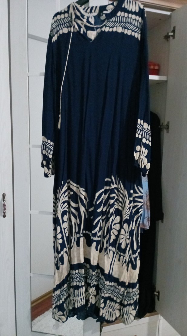 Kadın Mavi Bohem Uzun Elbise - Görsel 2