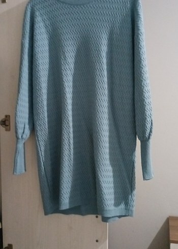 Mavi Örgü Kadın Triko Elbise - Görsel 3