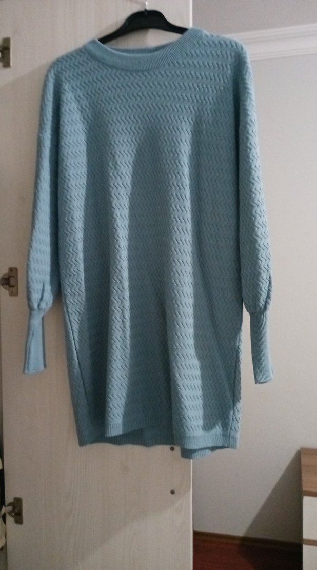 Mavi Örgü Kadın Triko Elbise - Görsel 3