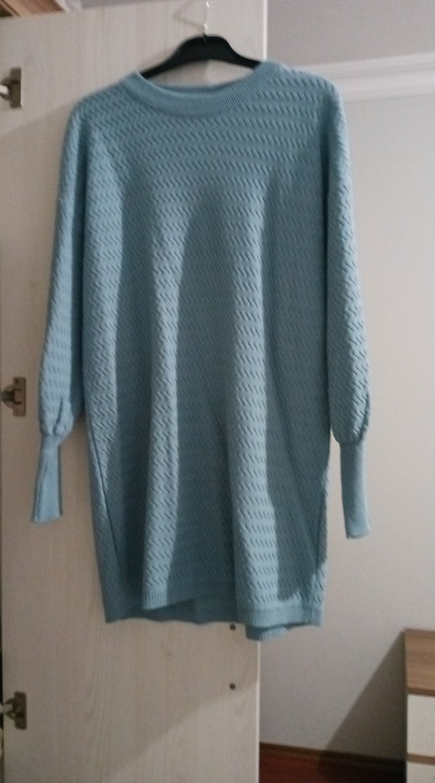 Mavi Örgü Kadın Triko Elbise - Görsel 2