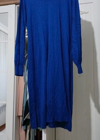 Uzun Kollu Mavi Salaş Kadın triko tunik - Görsel 2