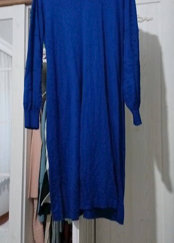 Uzun Kollu Mavi Salaş Kadın triko tunik - Görsel 3