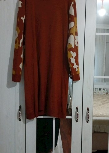 Uzun Kollu Kahverengi Kadın Triko Tunik - Görsel 2