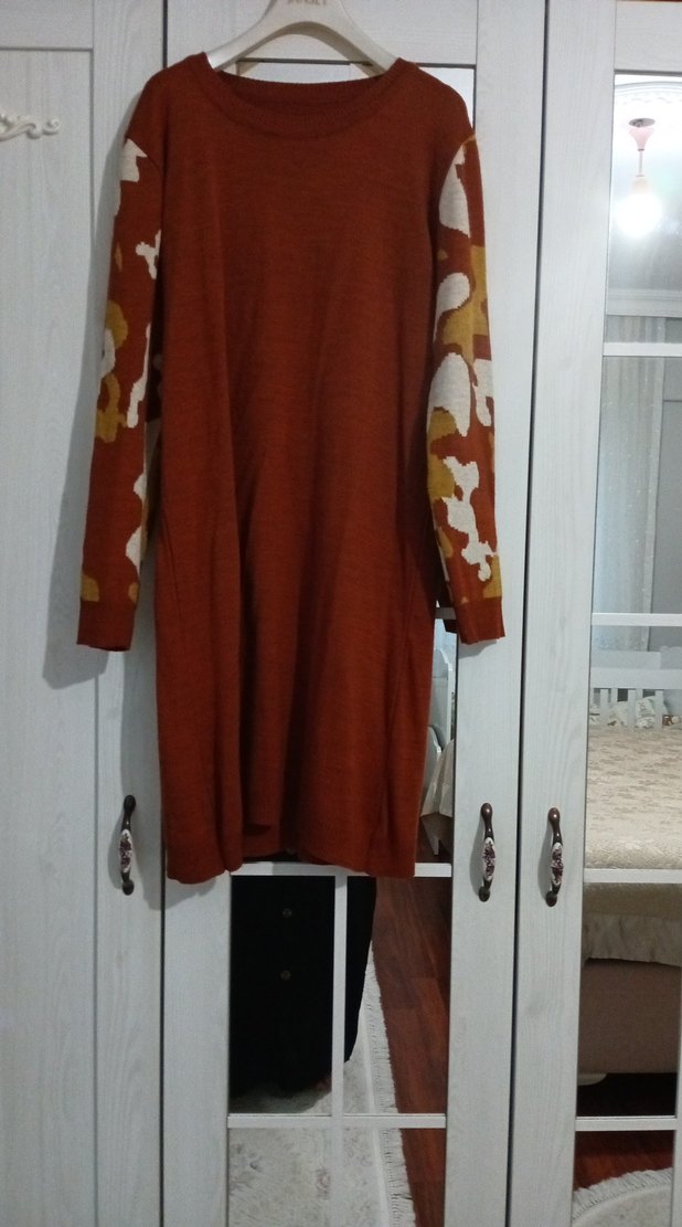 Uzun Kollu Kahverengi Kadın Triko Tunik - Görsel 3