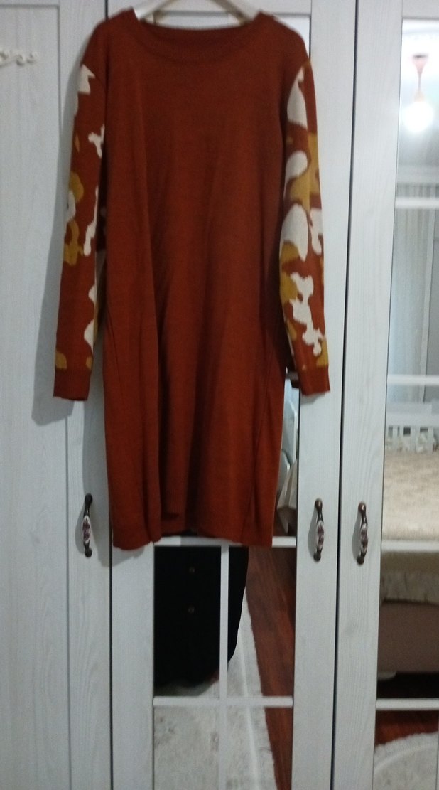 Uzun Kollu Kahverengi Kadın Triko Tunik - Görsel 4