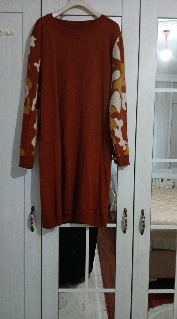 Uzun Kollu Kahverengi Kadın Triko Tunik - Görsel 2