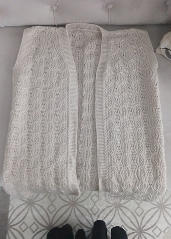 Bohem Gri Örgü Kadın Yelek - Görsel 5