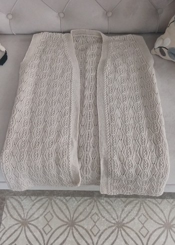 Bohem Gri Örgü Kadın Yelek - Görsel 3