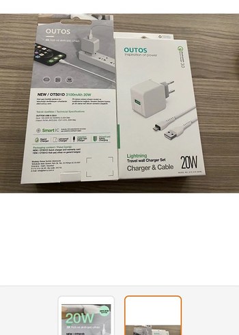 OUTOS 20W Lightning Şarj Cihazı ve Kablo Seti - Görsel 2