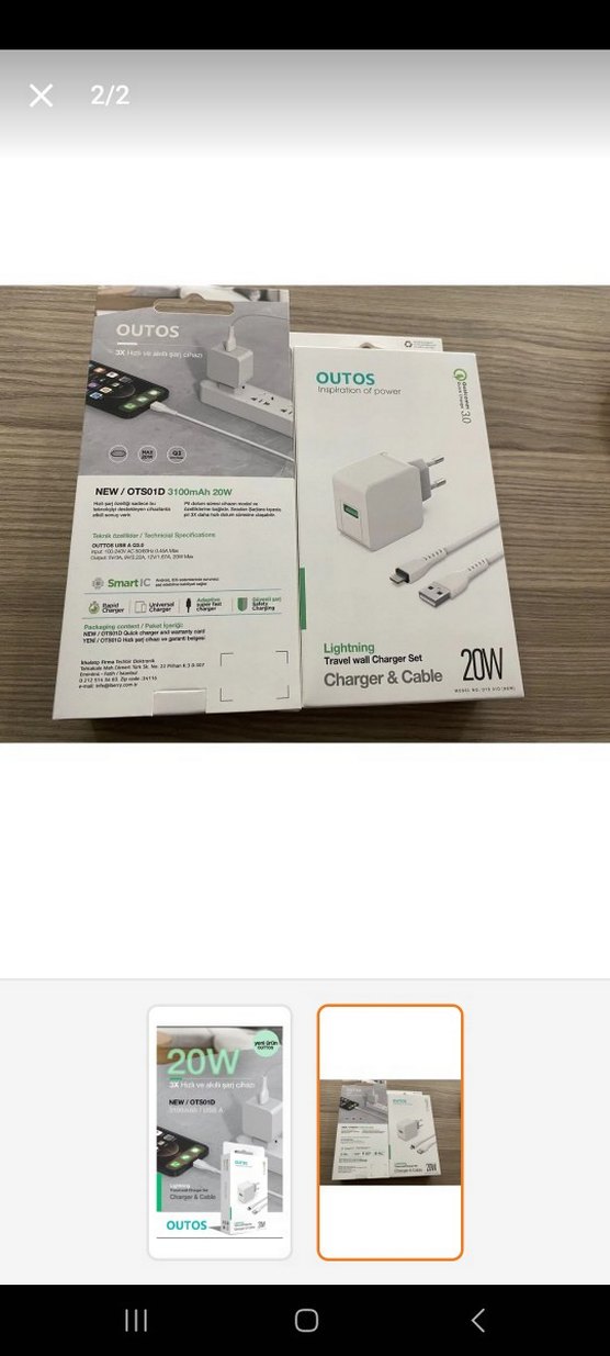 OUTOS 20W Lightning Şarj Cihazı ve Kablo Seti - Görsel 2