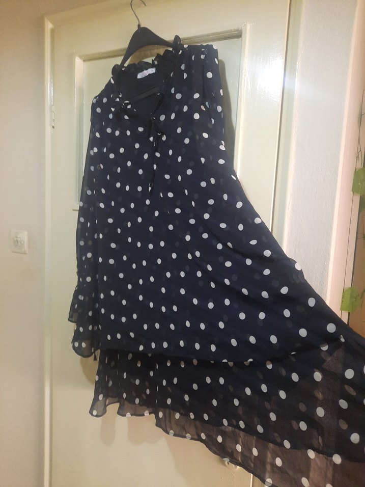 Uzun Kollu Siyah Puantiyeli Mini Elbise - Görsel 4