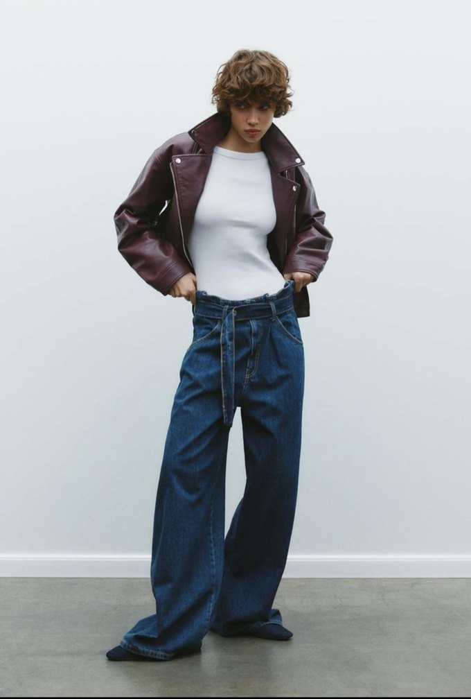 Bordo Deri Kadın Oversize Biker Ceket - Görsel 2