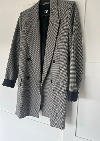 Zara Gri Ekose Düğmeli Kadın Blazer Ceket - Görsel 2