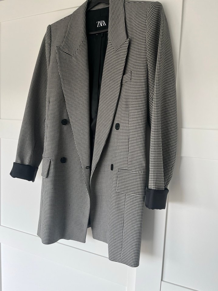 Zara Gri Ekose Düğmeli Kadın Blazer Ceket - Görsel 2