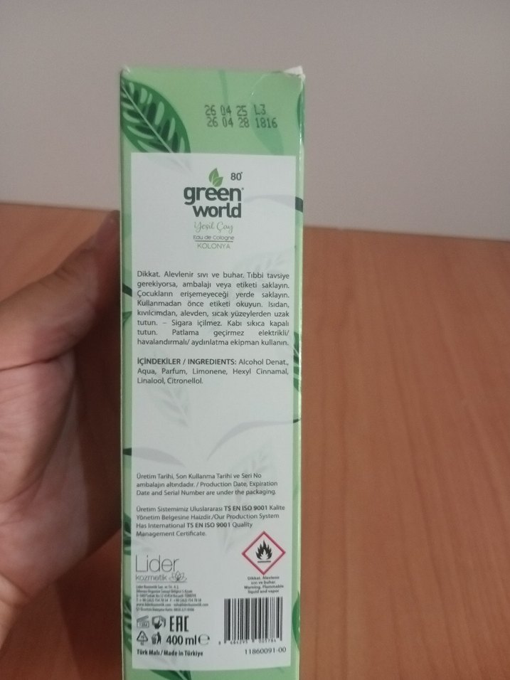 GREEN WORLD 400ml YEŞİL ÇAY KOLONYASI - Görsel 2